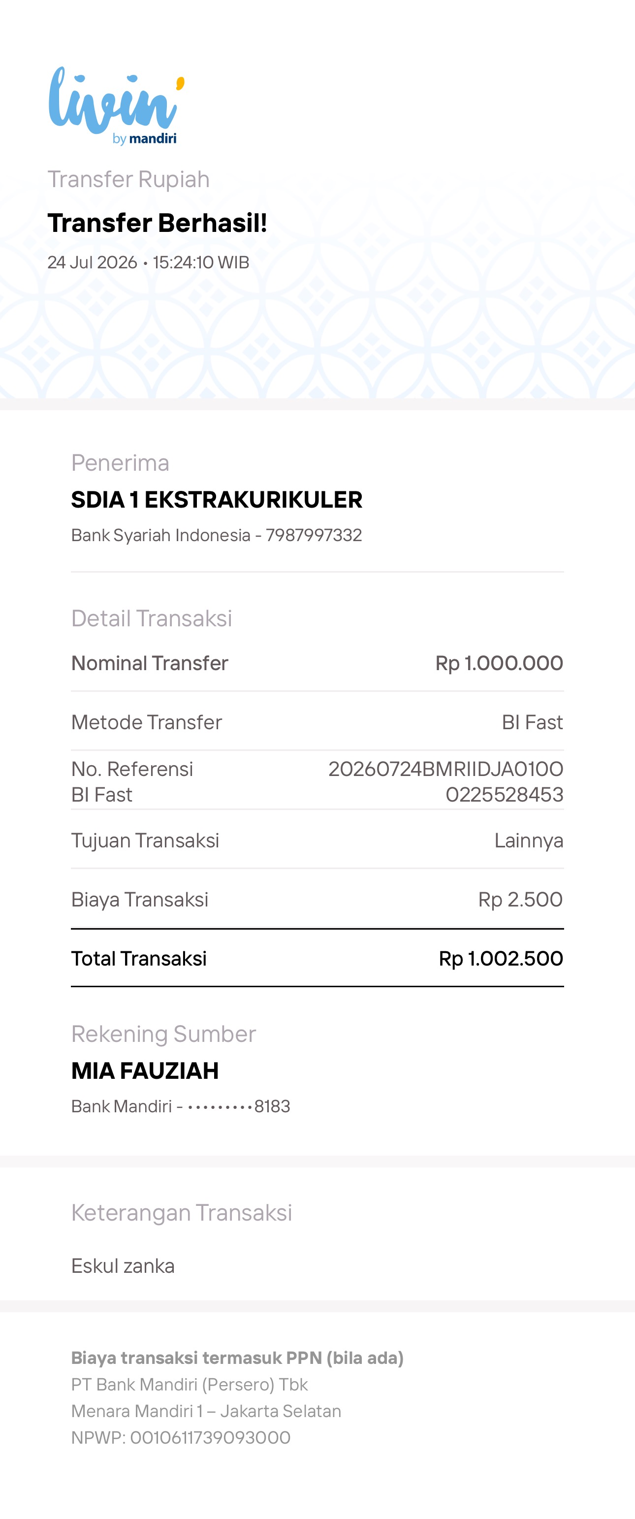 Bukti TF Muhammad Arzanka Irmansyah