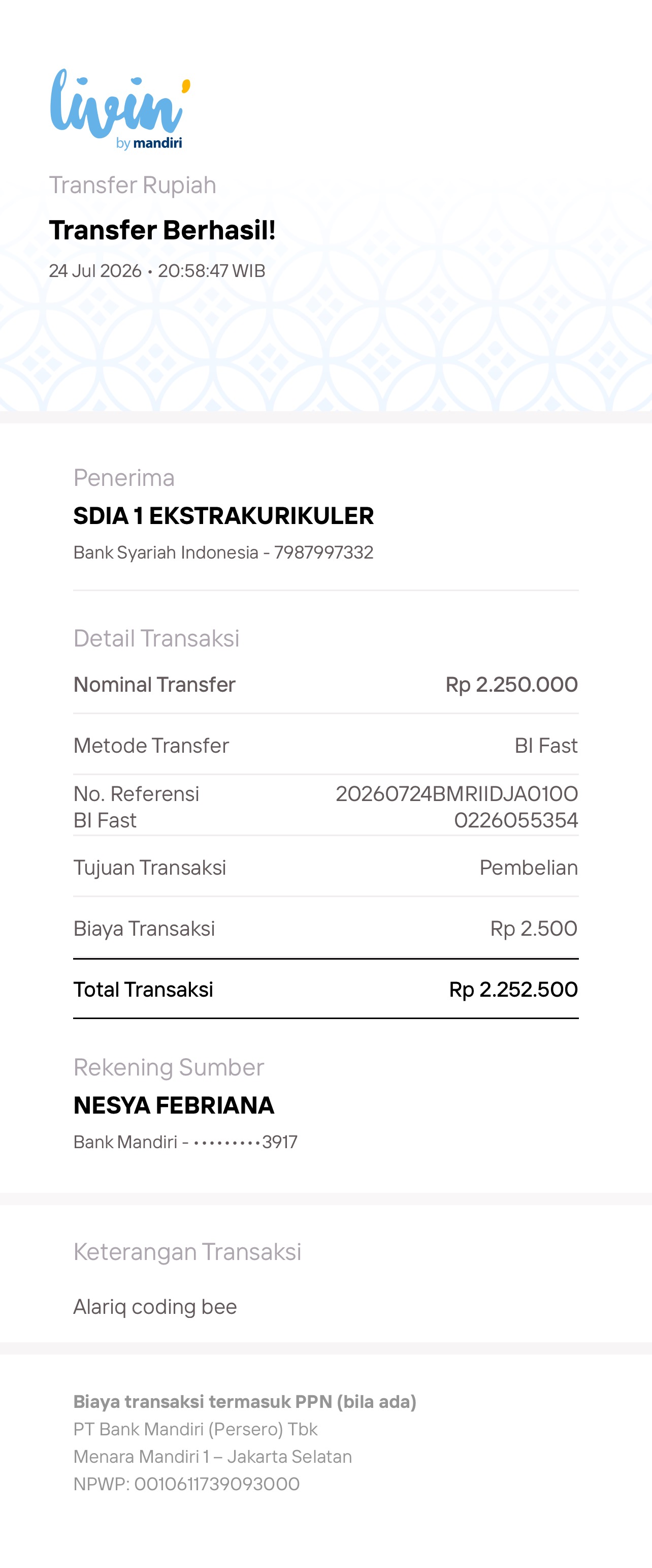 Bukti TF Muhammad Luthfi Alariq Suryonegoro