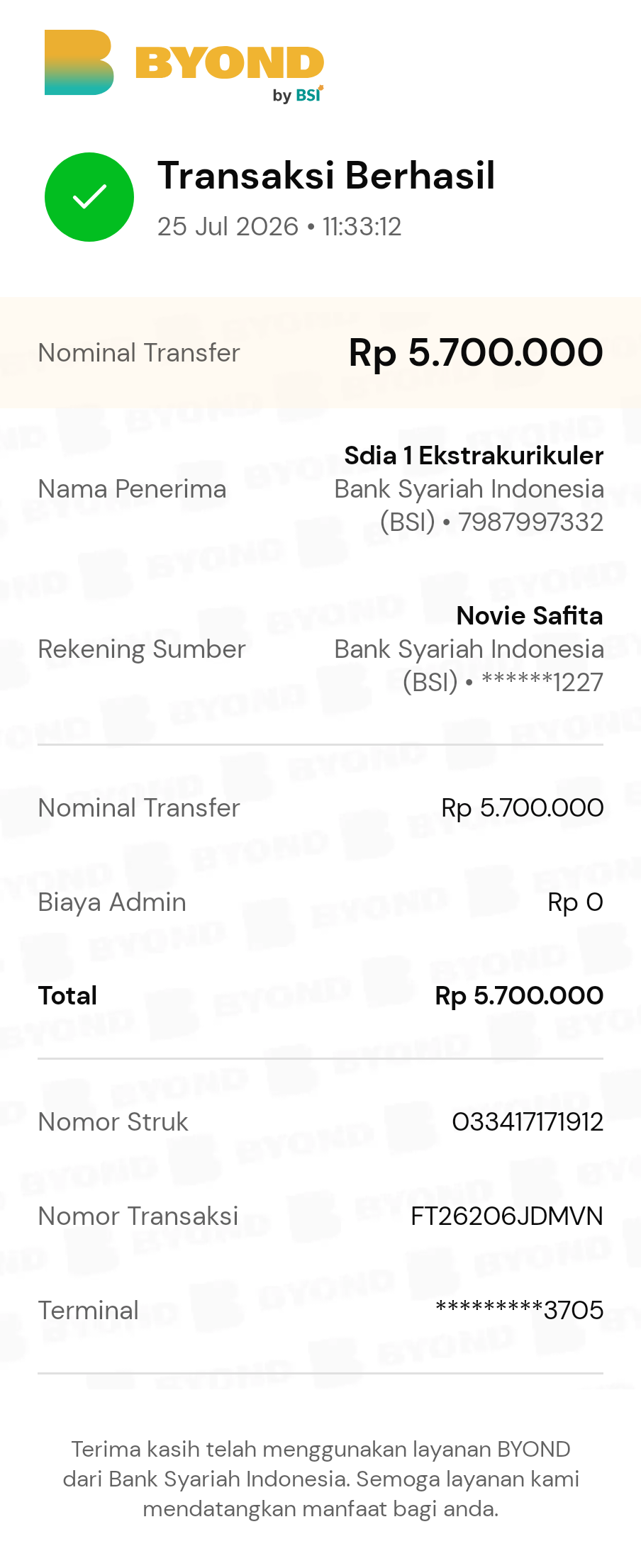 Bukti TF Nadira Aurora Kinarani