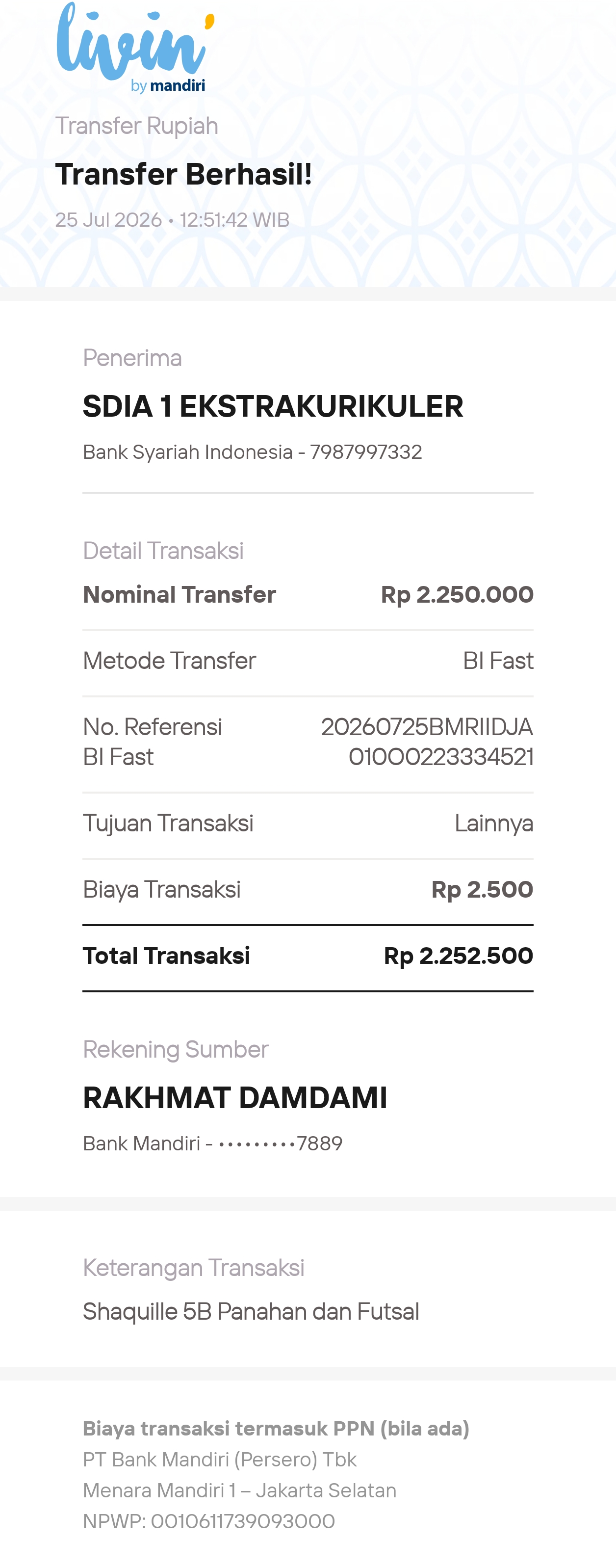 Bukti TF Shaquille Raqqilla Damdami